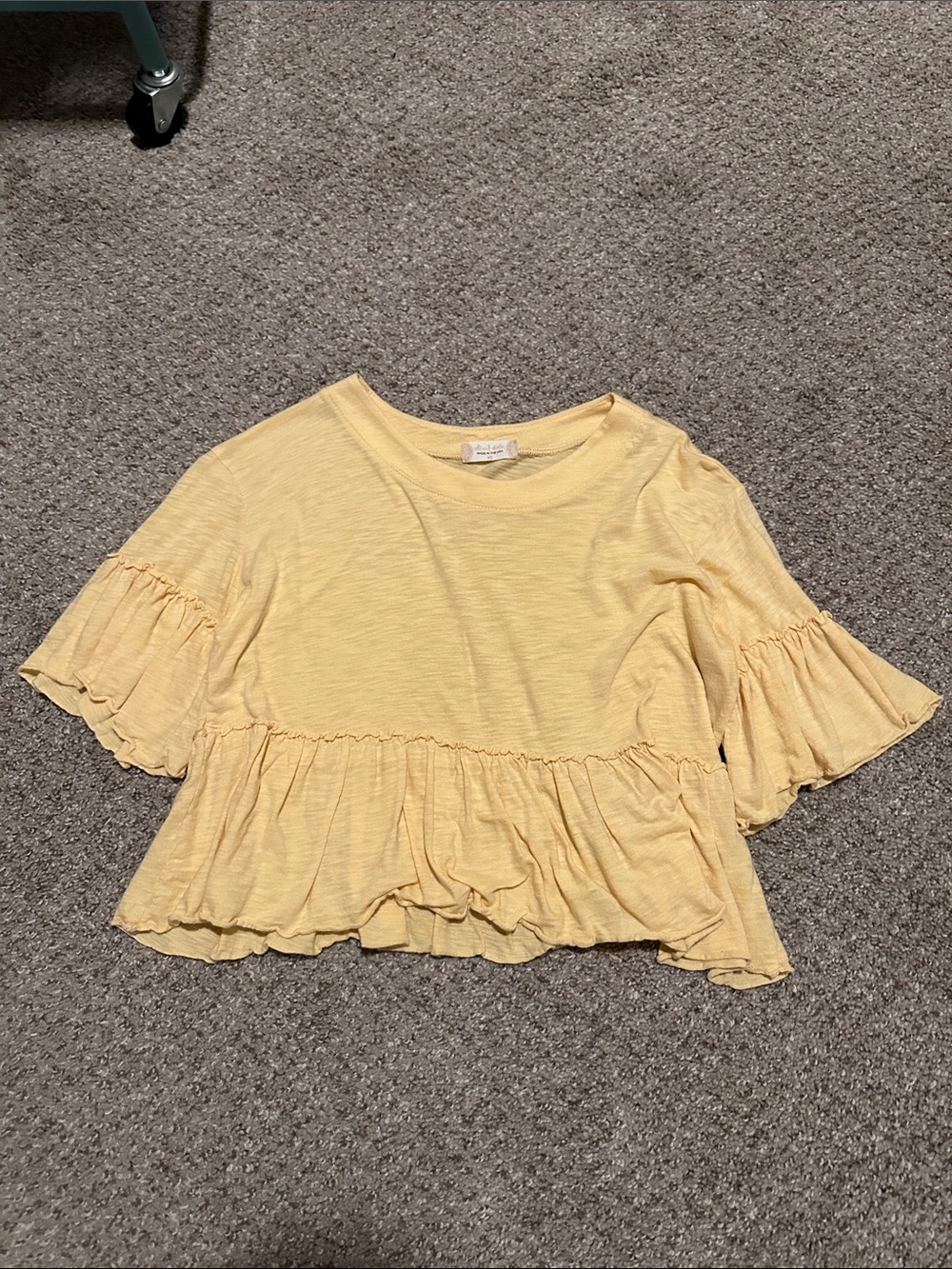 Altar’d state pale Yellow Ruffle-Hem Tunic Top